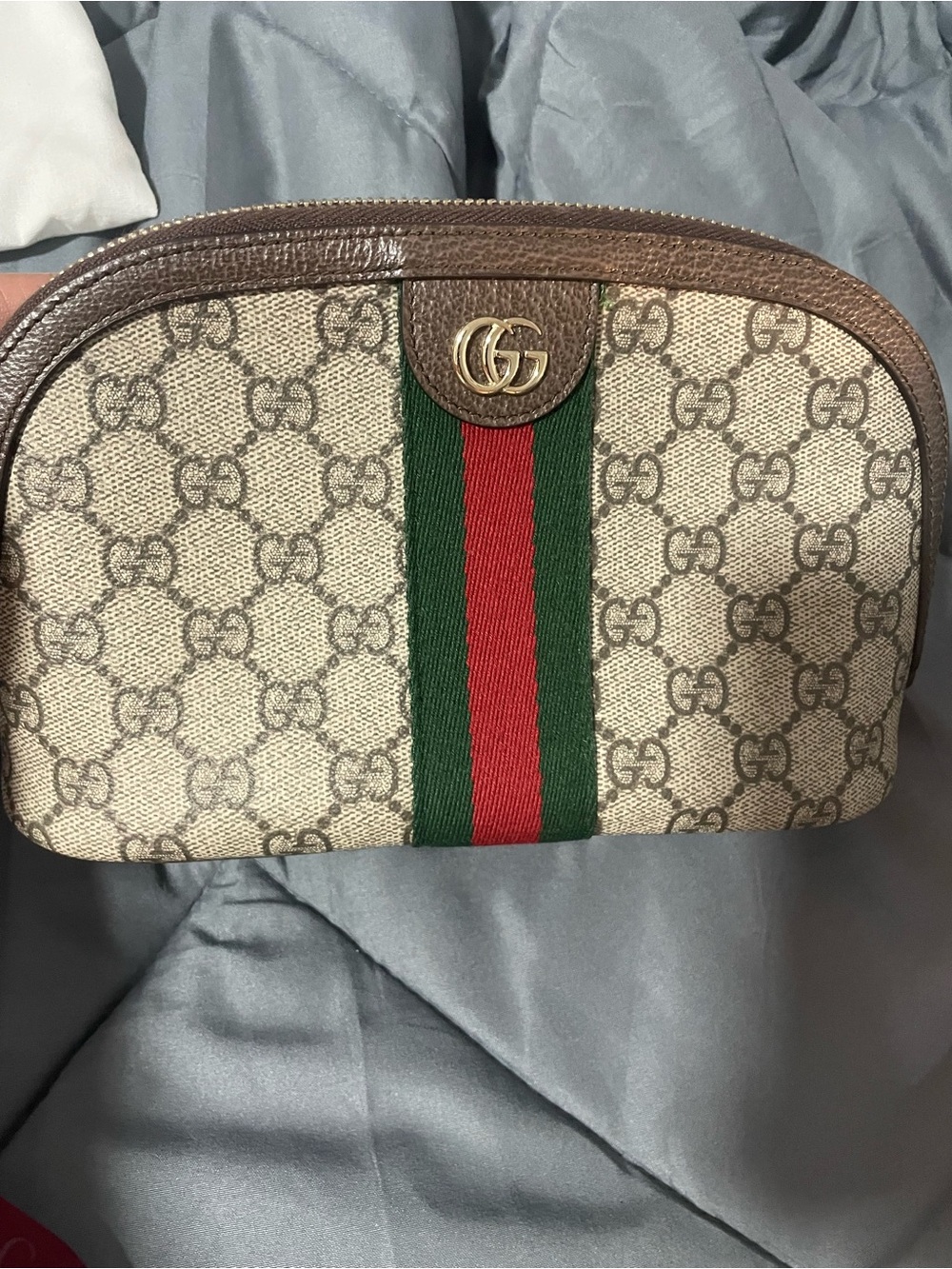 Gucci Beige GG Supreme Canvas Crossbody with Red-Green Web Stripe - Picture 2 of 9